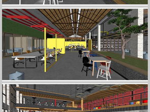 工厂改造创客空间咖啡吧SU模型设计图下载